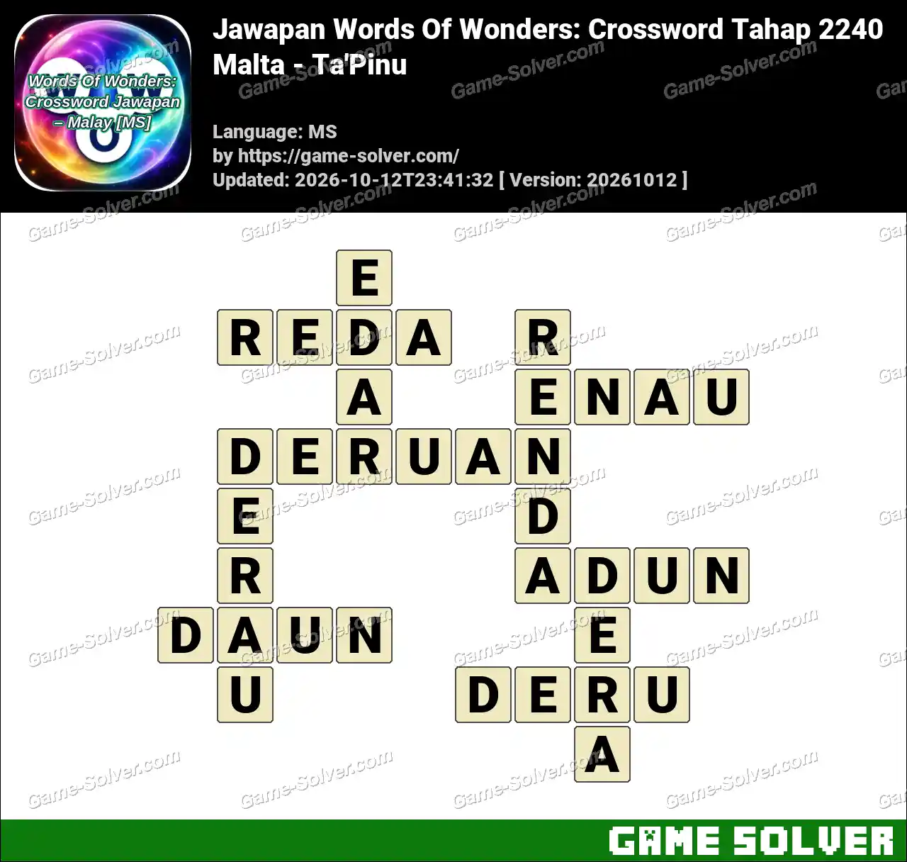 Jawapan Words Of Wonders: Crossword Tahap 2240 – Malta – Ta’Pinu